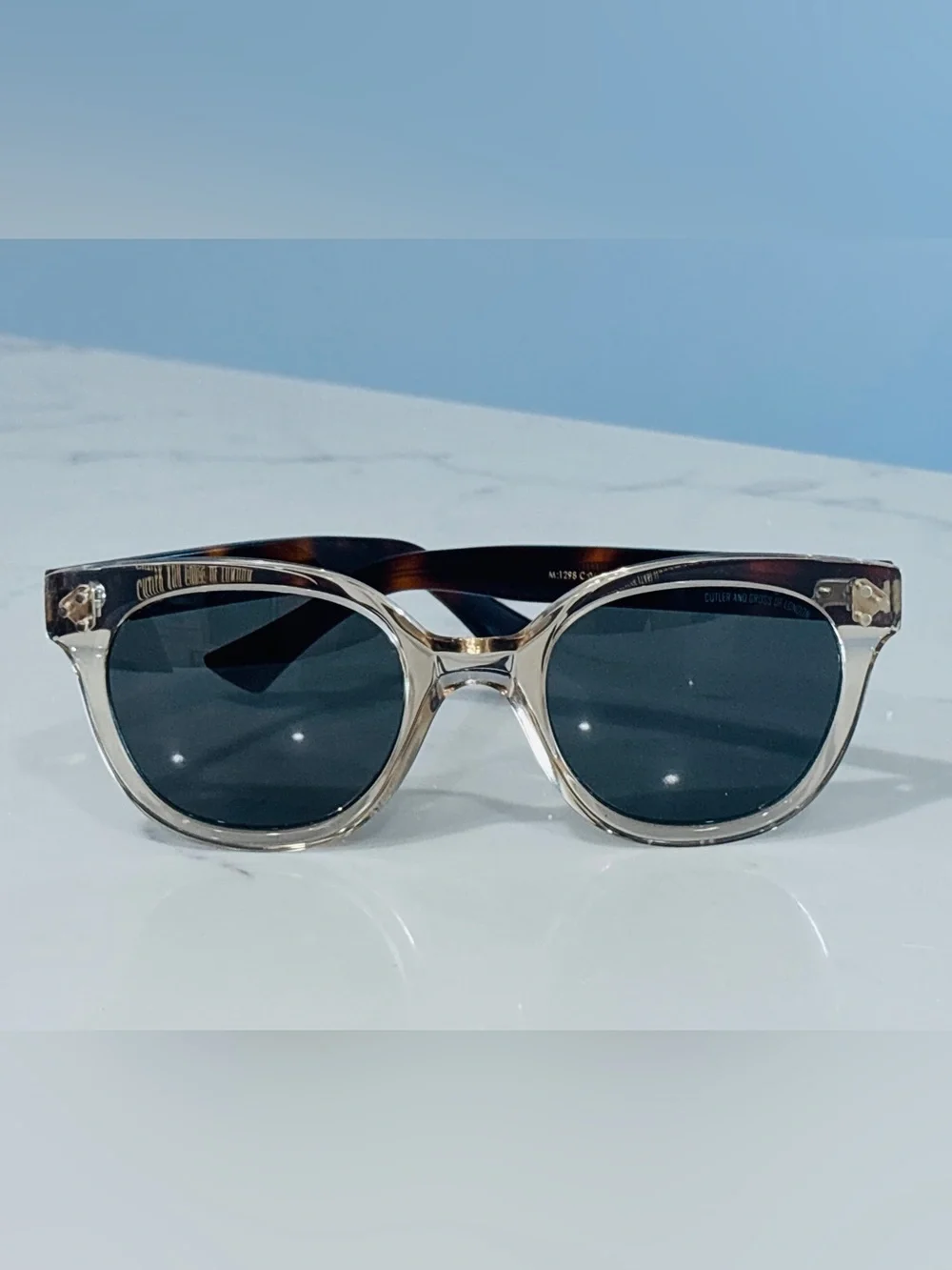 Cutler and Gross Sunglasses 1298 Soft Cat Eye Crystal Peach Tortoise Italy